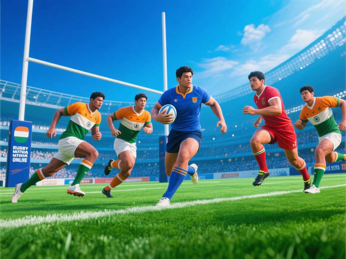 Rugby Nations India Online - Realistic Rugby Action Rugby Nations India Online gameplay showing players in action